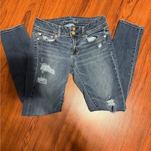 American Eagle Outfitters Dark Blue Distressed Skinny Jeans